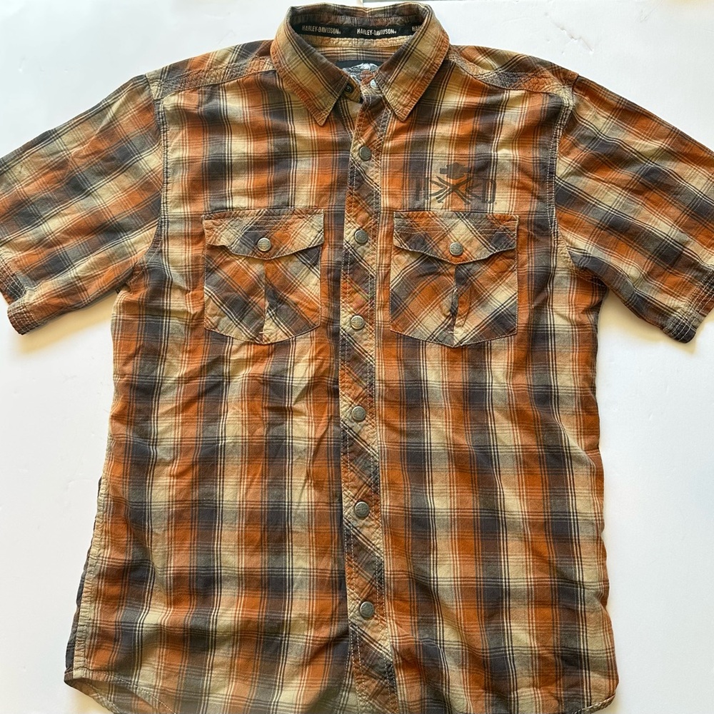 Harley-Davidson Plaid Short Sleeve Size Medium Snaps Motorcycle Shirt